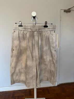 Men's Taupe Drawstring Cargo Shorts with Subtle Paneling